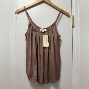 EVEREVE NWT Mocha Brown Pleated Scoop Neck Cami Tank Top | Size XS